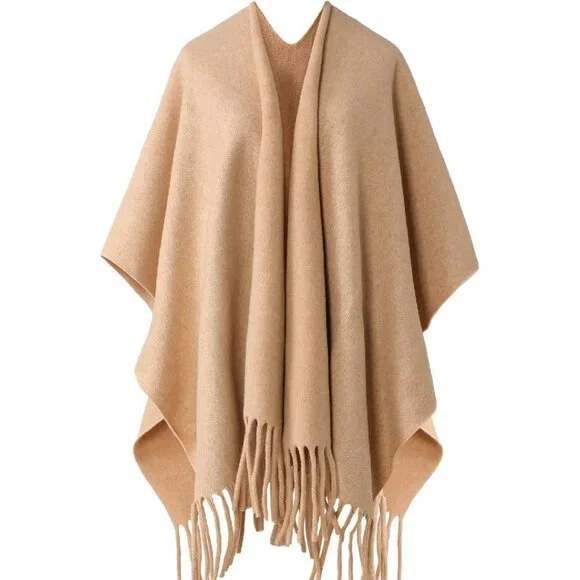 Oversized Poncho Shawl Wrap, 55.5" Length, Acrylic Polyester Blend, Open Front - Picture 1 of 8